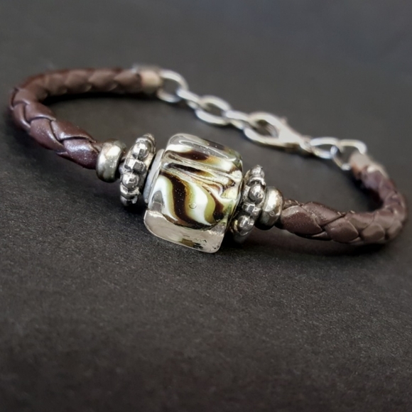 Braided Bracelet with Glass Bead - Picture 1 of 5